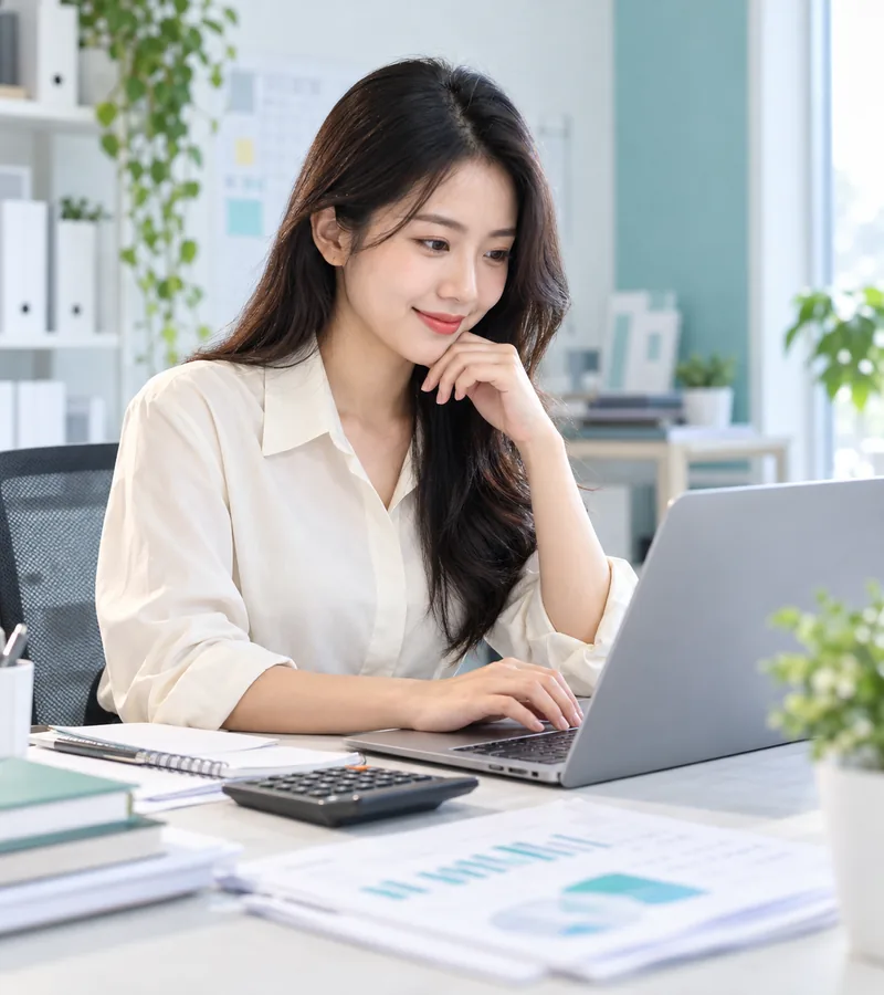 Ảnh AI minh họa học viên thực hành kế toán trên máy tính
