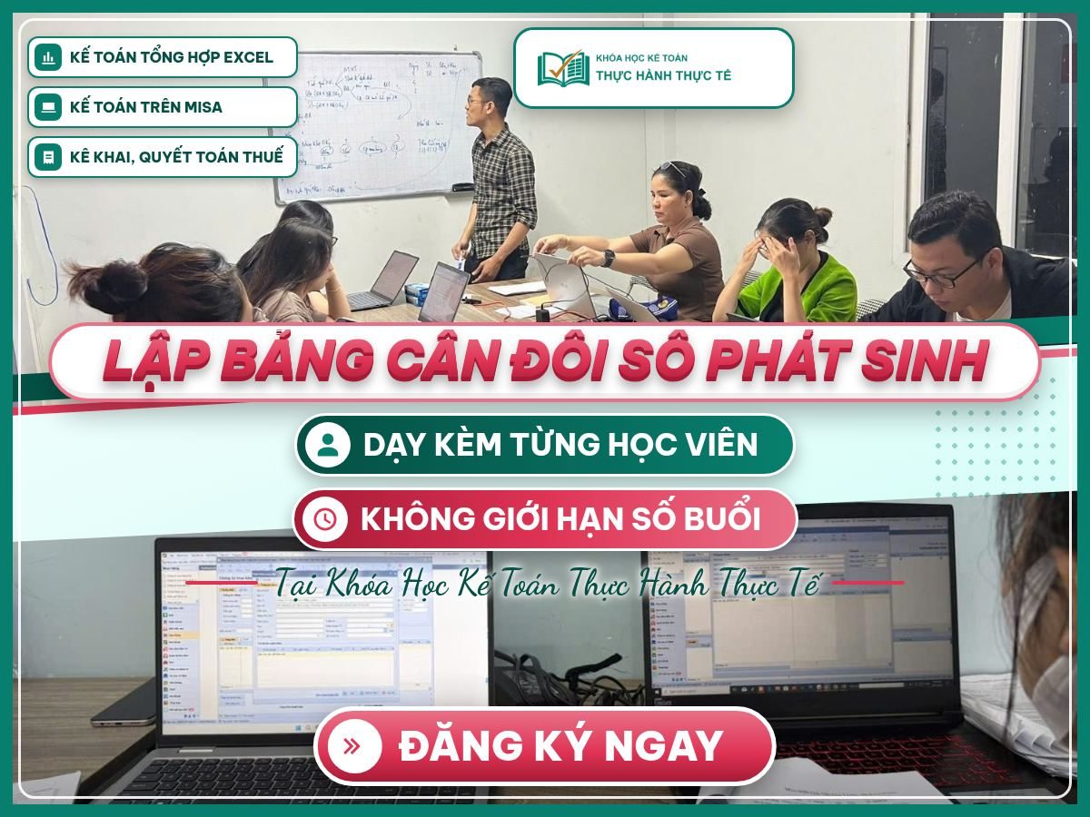Poster “Lập bảng cân đối số phát sinh”, lớp học thật và chứng từ, hướng dẫn cách lập bảng cân đối số phát sinh.
